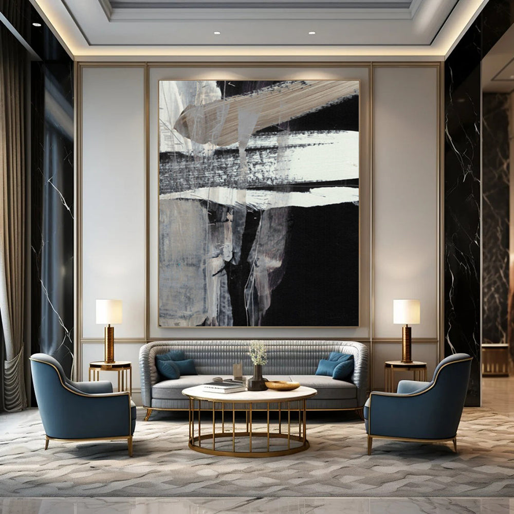 “Black and White Textured Abstract” - Monochrome Textured Painting On Canvas DTP193