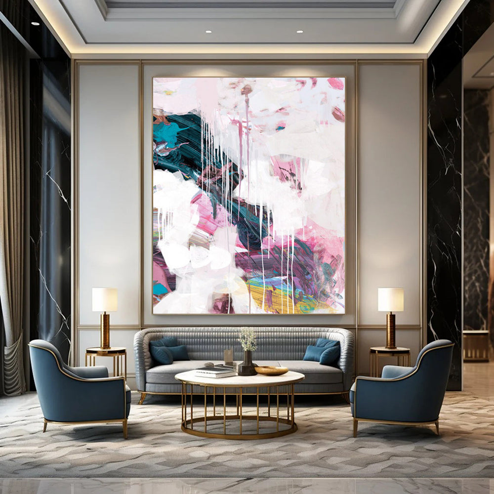 “Pink and White Dripping Dream” - Soft - Toned Dripping Abstract Painting On Canvas DTP192
