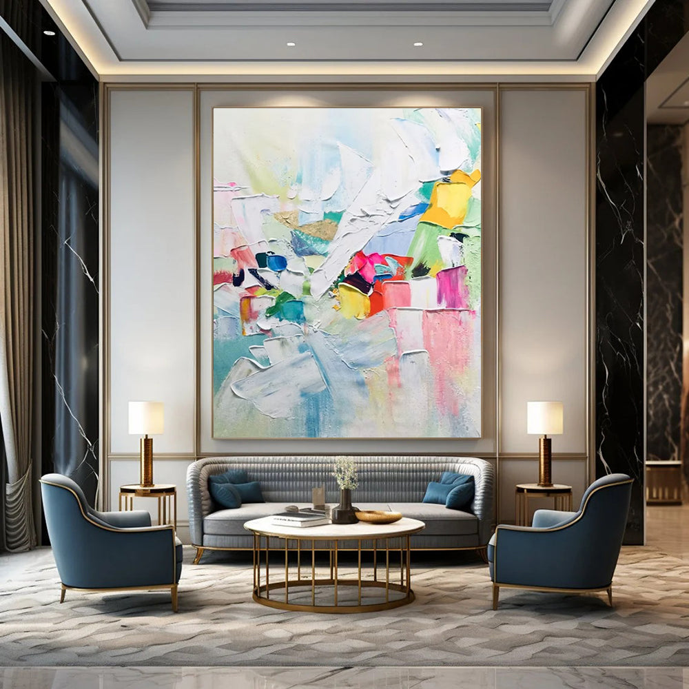 “Rainbow Block Party” - Multicolor, Textured Abstract Celebration Painting On Canvas DTP279