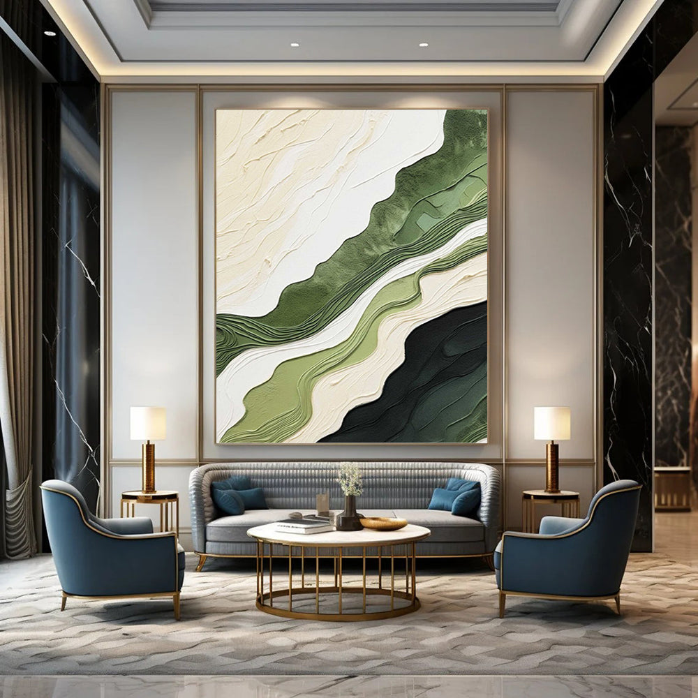 Layered Green and Beige Abstract Landscape - Abstract Painting On Canvas DKH1486