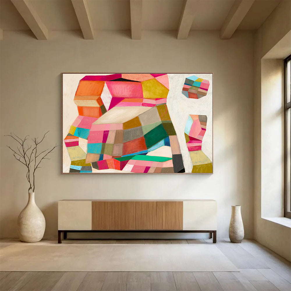 Colorful Geometric Shapes - Bold Forms and Vibrant Hues Painting On Canvas DKH070