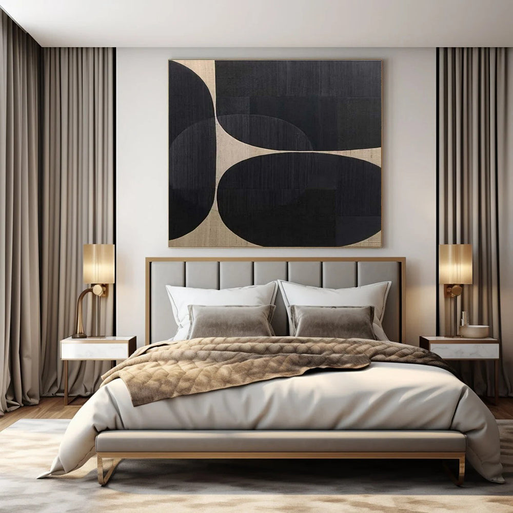 Black Circles on Beige - "Geometric Rhythm" - Abstract Minimalist Painting CT1474