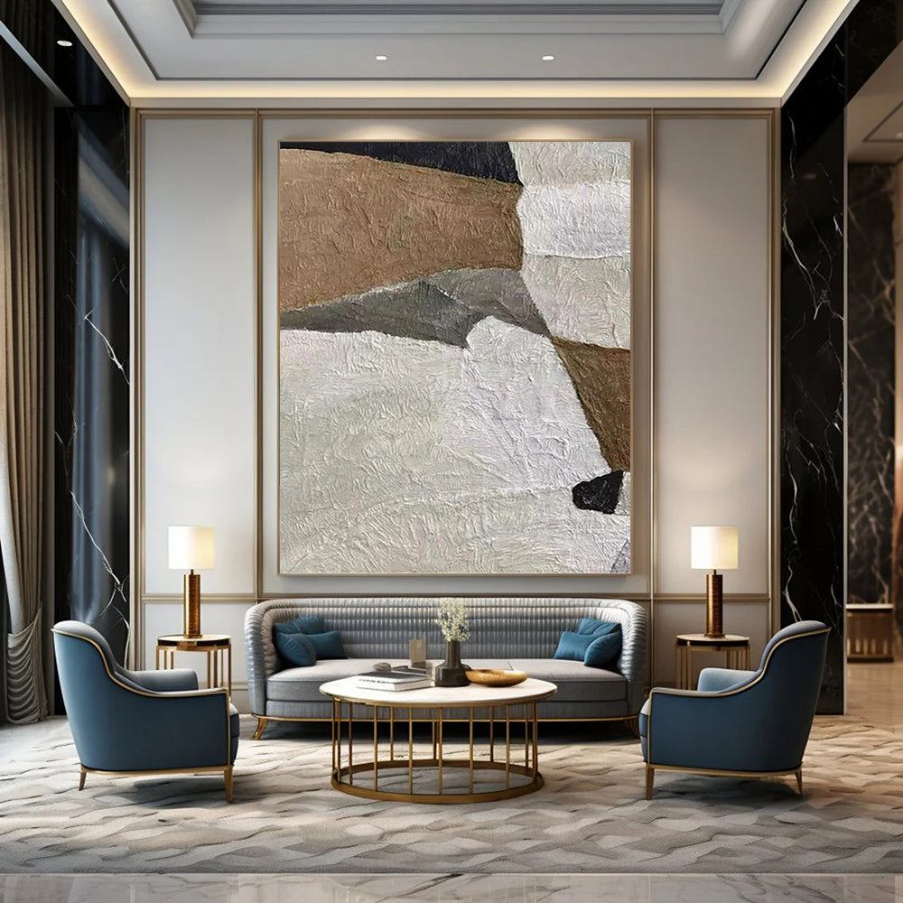 Beige, Gray, and Black Textured Collage - Abstract Painting On Canvas DKH1140