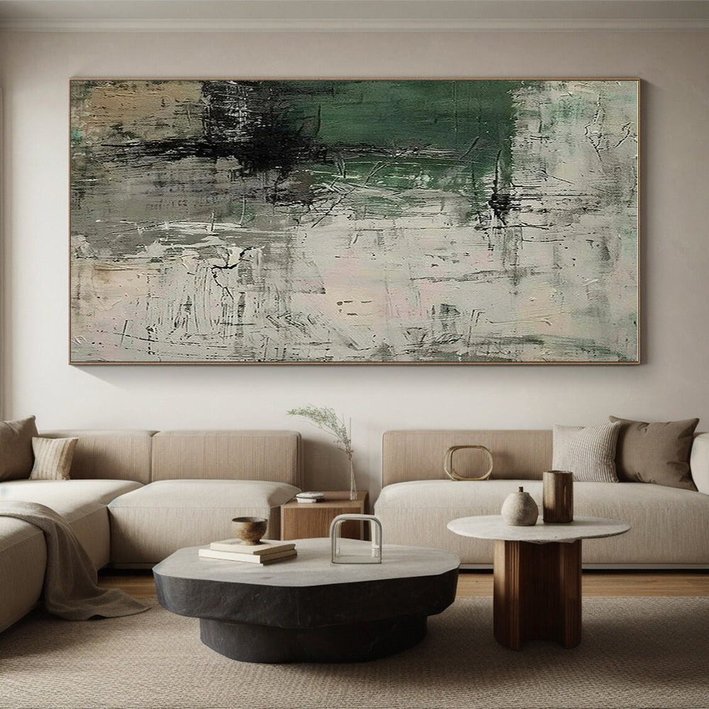 “Green - Gray - Black Abstract” ,Abstract Acrylic Painting CT0859