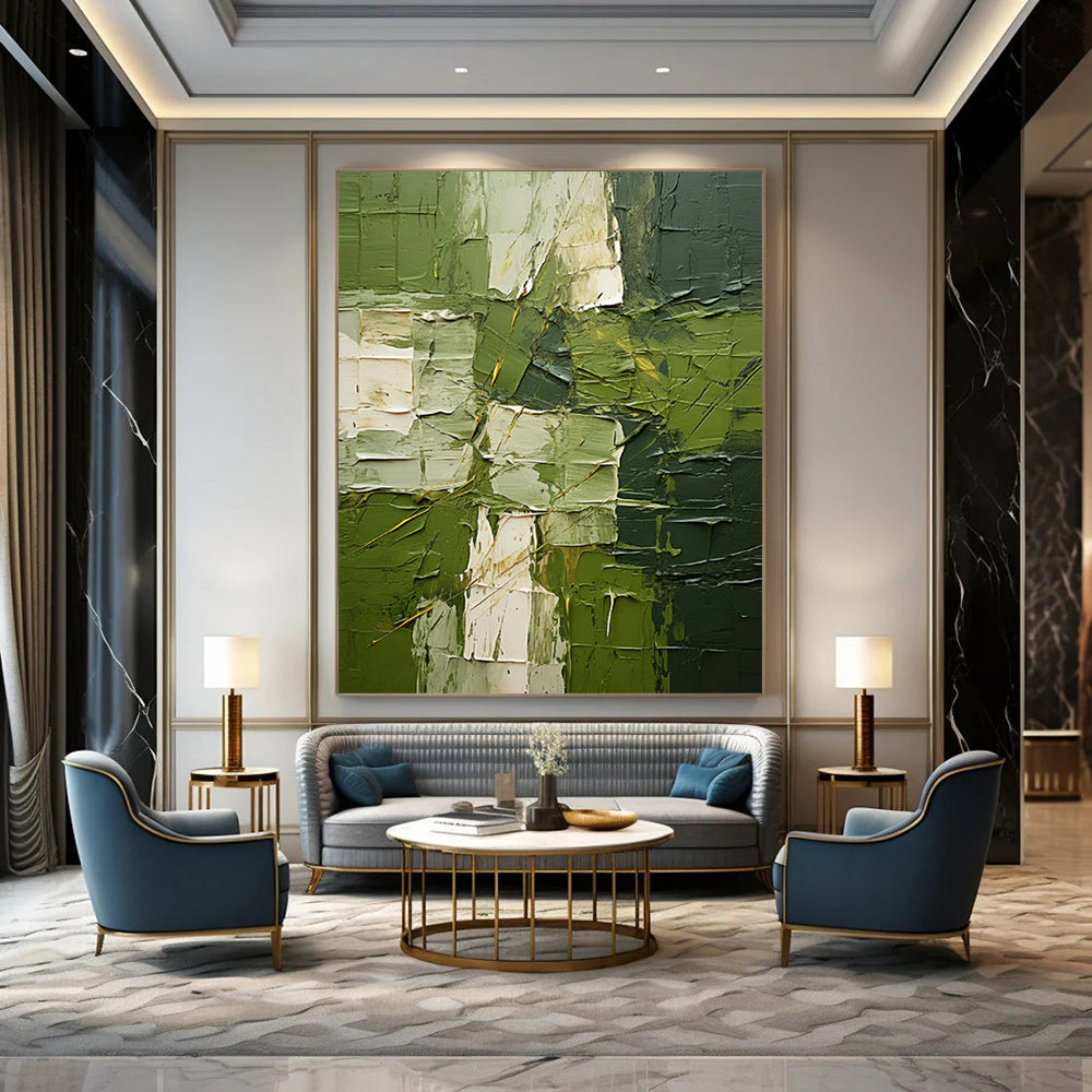 Green Textured Abstract - Impasto - Style Abstract Painting On Canvas CT2277