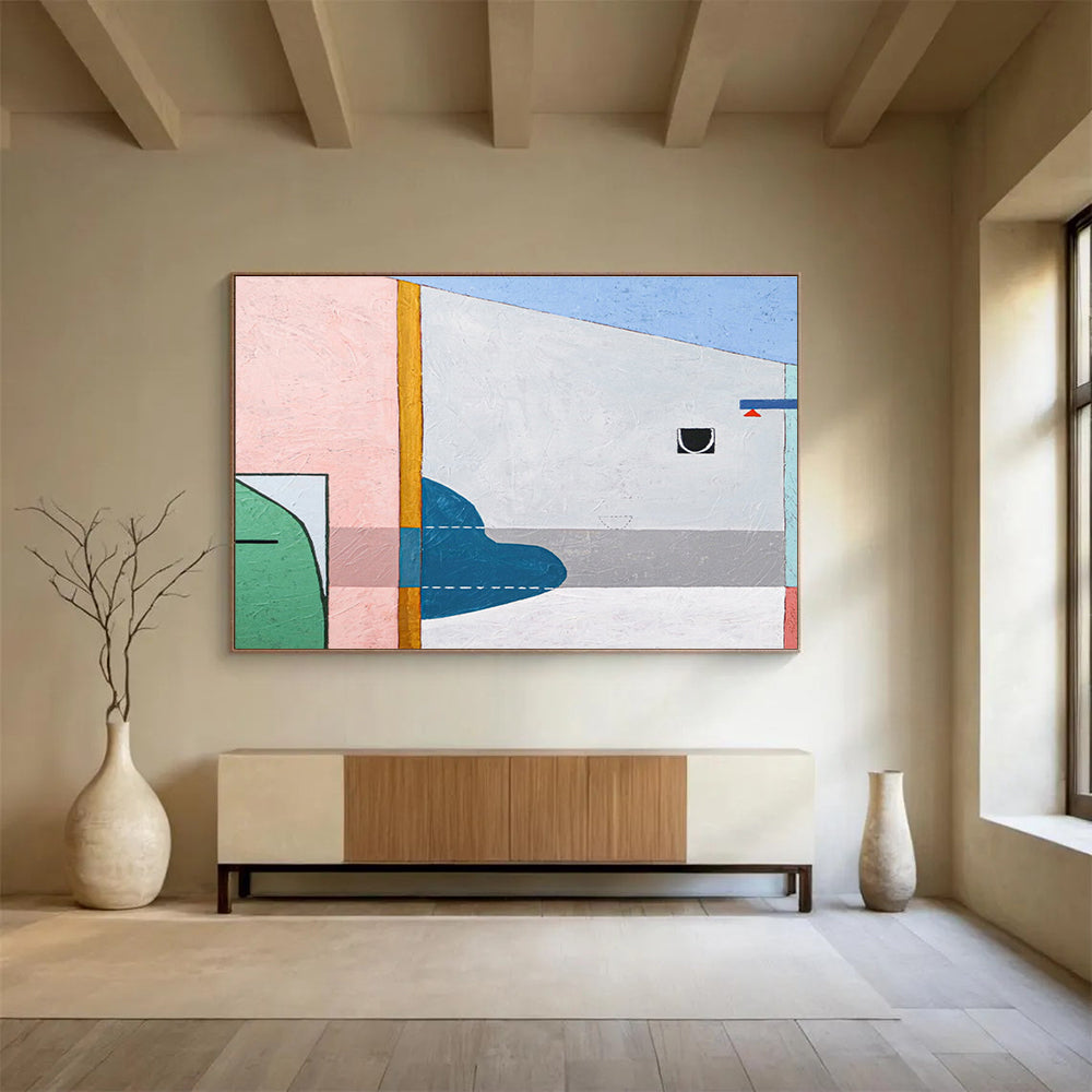 “Pink - Teal Geometric Play” Abstract Acrylic Painting On Canvas DKH548