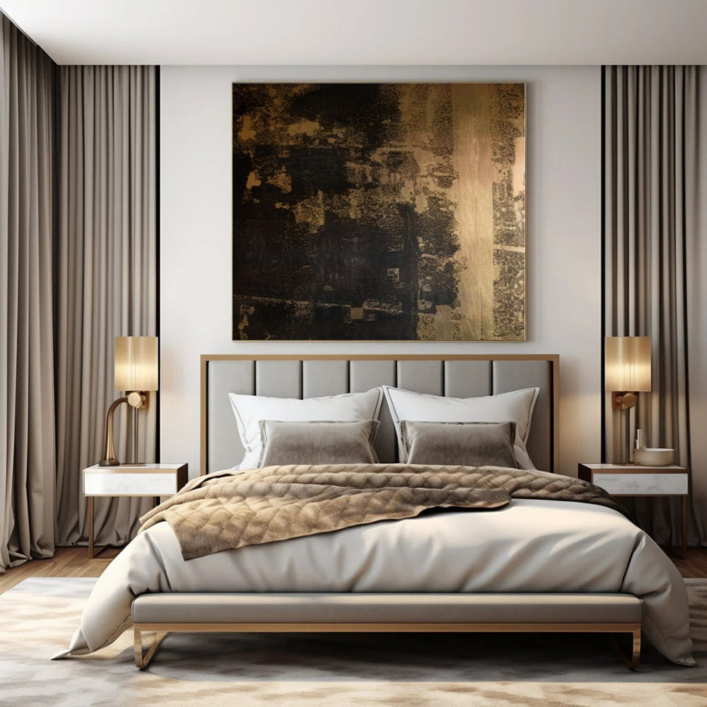Dark Brown & Black Textured Mural - Mixed - Media Abstract On Canvas CT1295