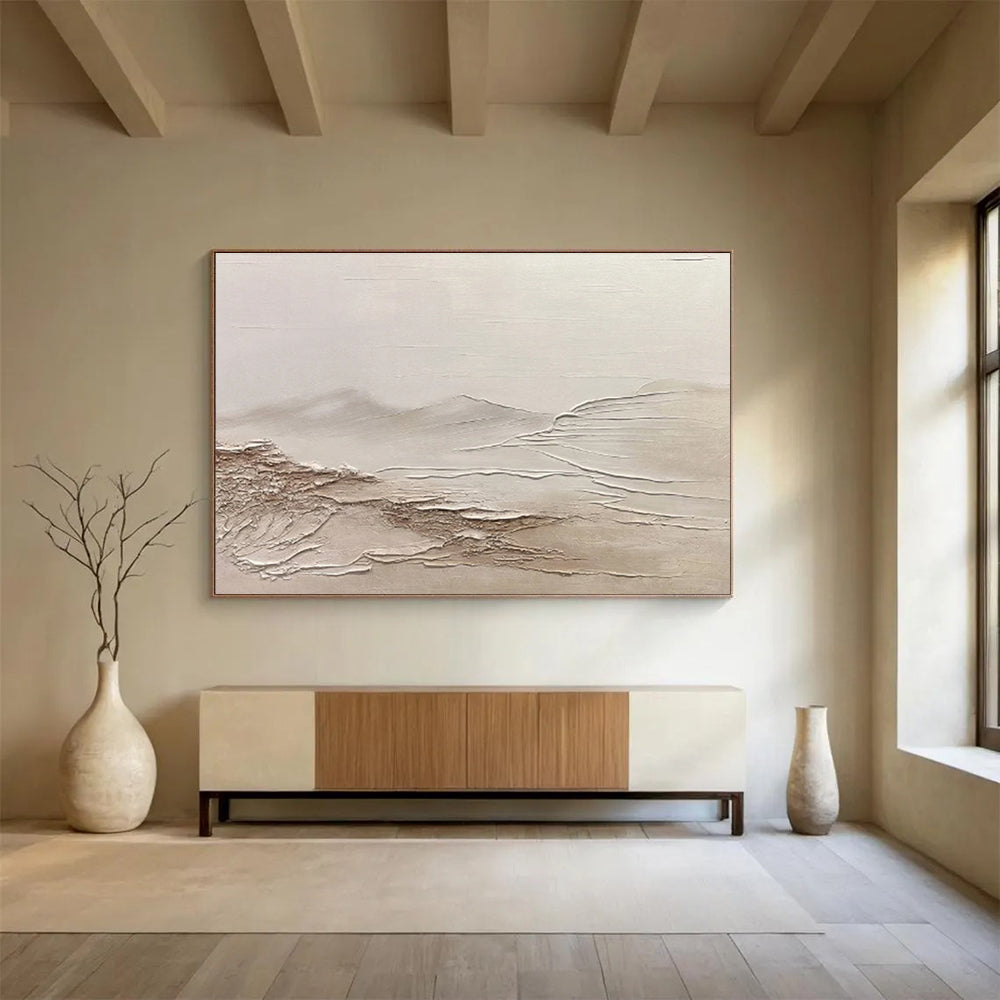 “Neutral Textured Landscape” Minimalist Impasto Painting On Canvas DKH465