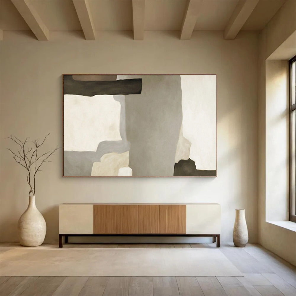 Neutral Geometric Forms - Minimalist Abstract Painting On Canvas DKH607