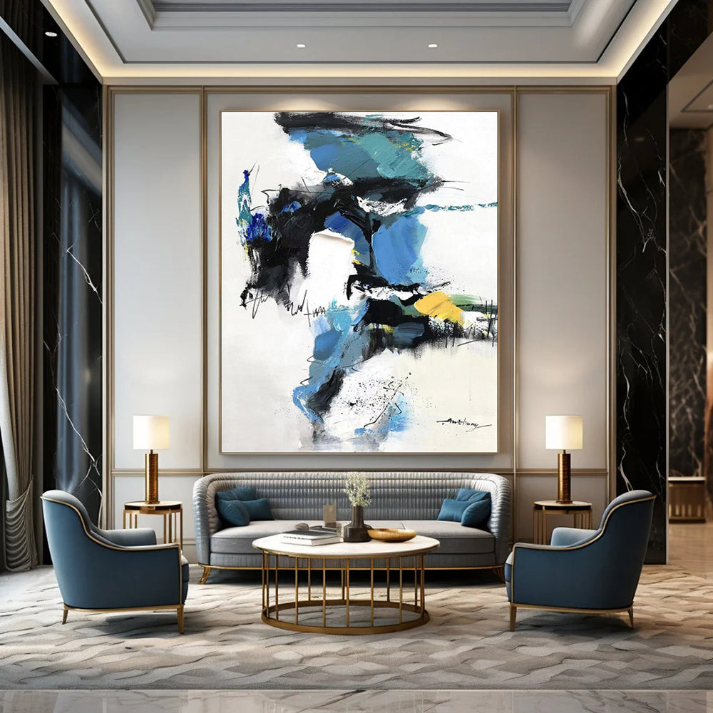 “Vibrant Blue Abstract Chaos” – Expressive Abstract Acrylic CT2085