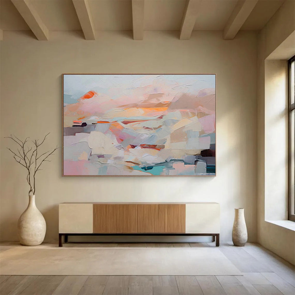 “Soft Color Block Landscape” Abstract Tonalist Painting On Canvas DKH410
