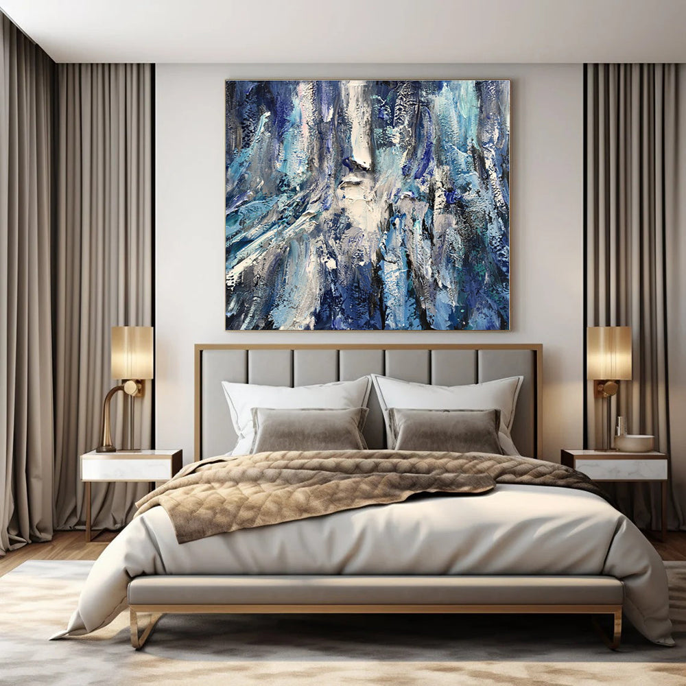 Deep Blue Textured Abstraction - Impasto Abstract Acrylic On Canvas CT1350