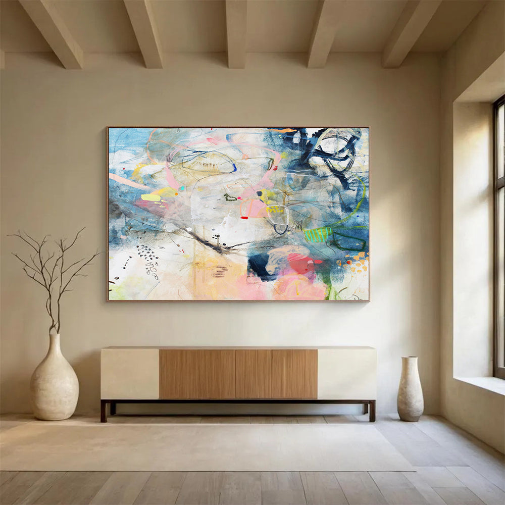 Blue and Pink Abstract “Dreamy Abstract Journey” Painting On Canvas DKH077