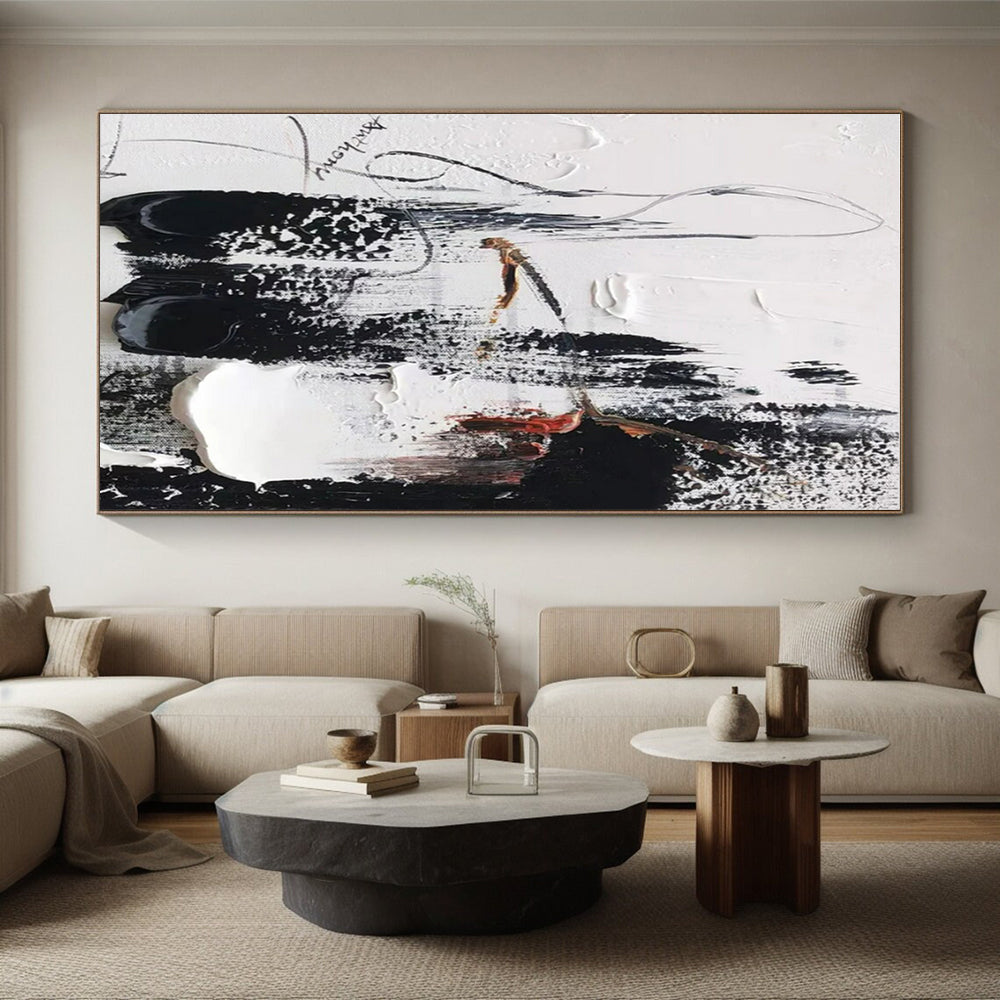 “Black - White - Red - Gold Textured Abstraction” ,Abstract Acrylic Painting CT0810