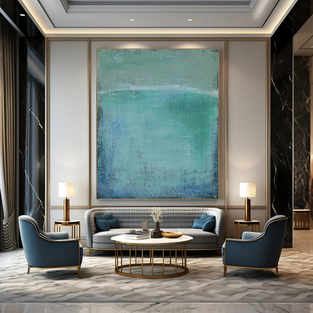 “Soft Green & Blue Textured Layers” - Abstract Painting On Canvas CT2320