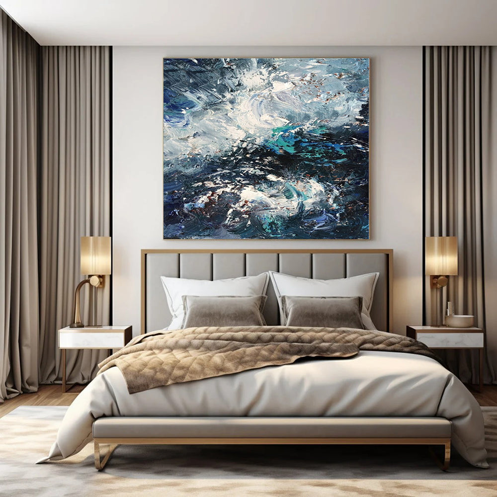 Dynamic Blue & White Textured Seascape - Impasto Seascape Acrylic On Canvas CT1351