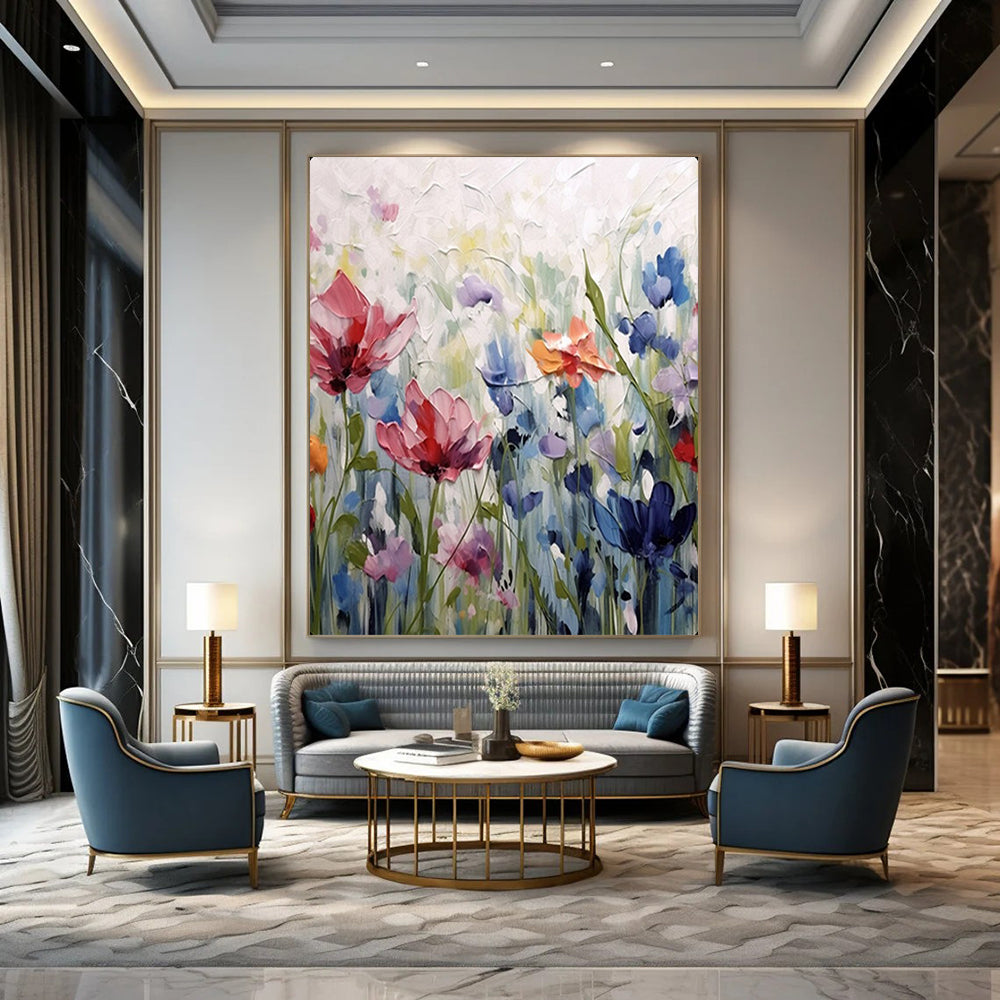 “Textured Colorful Wildflowers” – Impasto Floral Oil Painting On Canvas CT2145