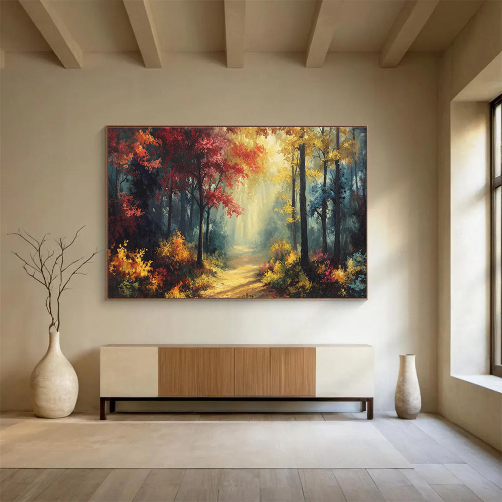 “Autumn Forest Pathway” - Impressionistic Landscape Painting On Canvas DKH821