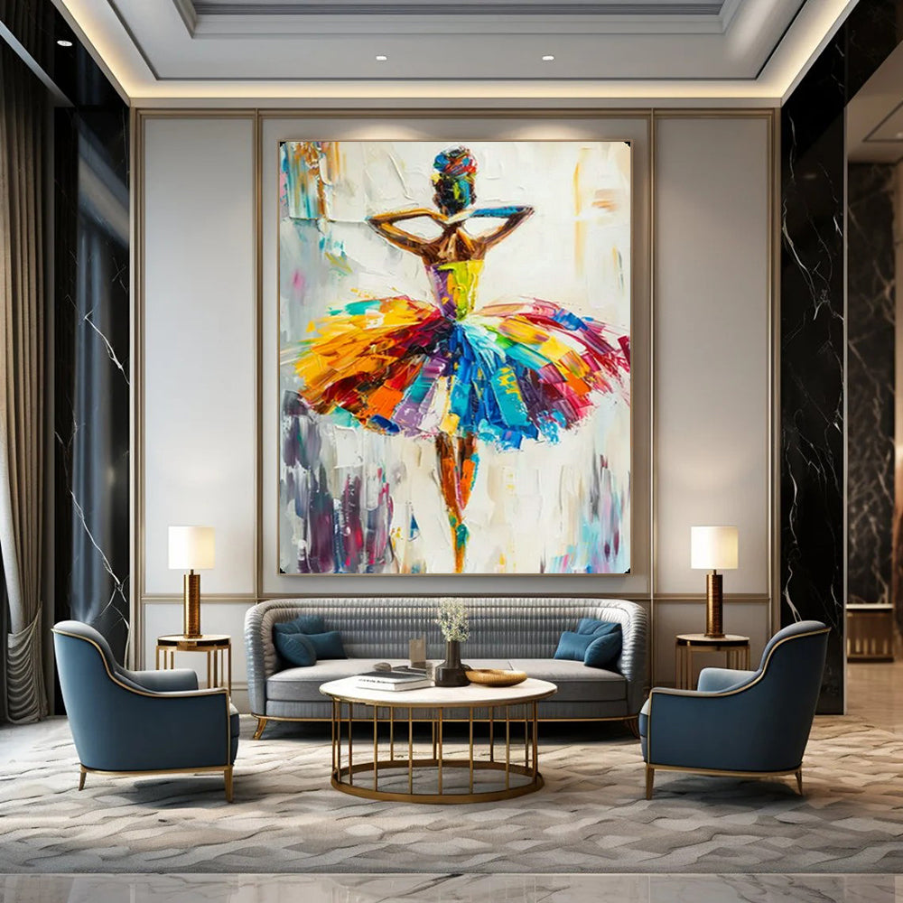“Colorful Ballerina in Motion” – Impasto Figurative Painting On Canvas CT2118