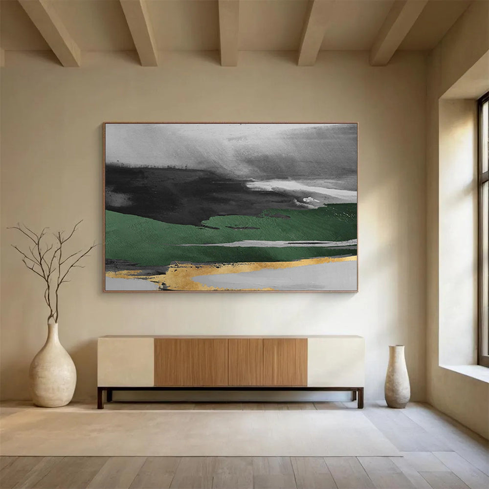 Black - Green Abstract Landscape - Abstract Landscape Painting On Canvas DKH606