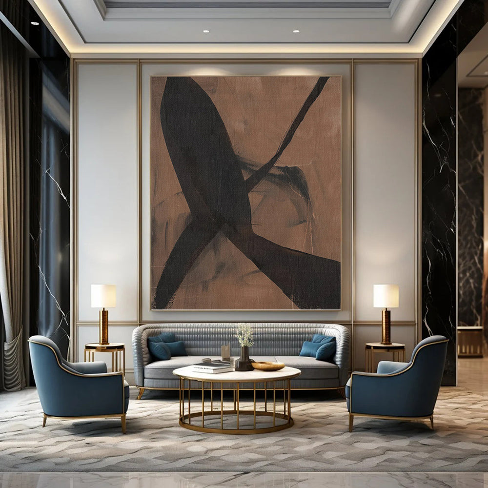 “Earthy Intertwine” - Brown & Black Abstract Shapes Painting On Canvas DKH1156