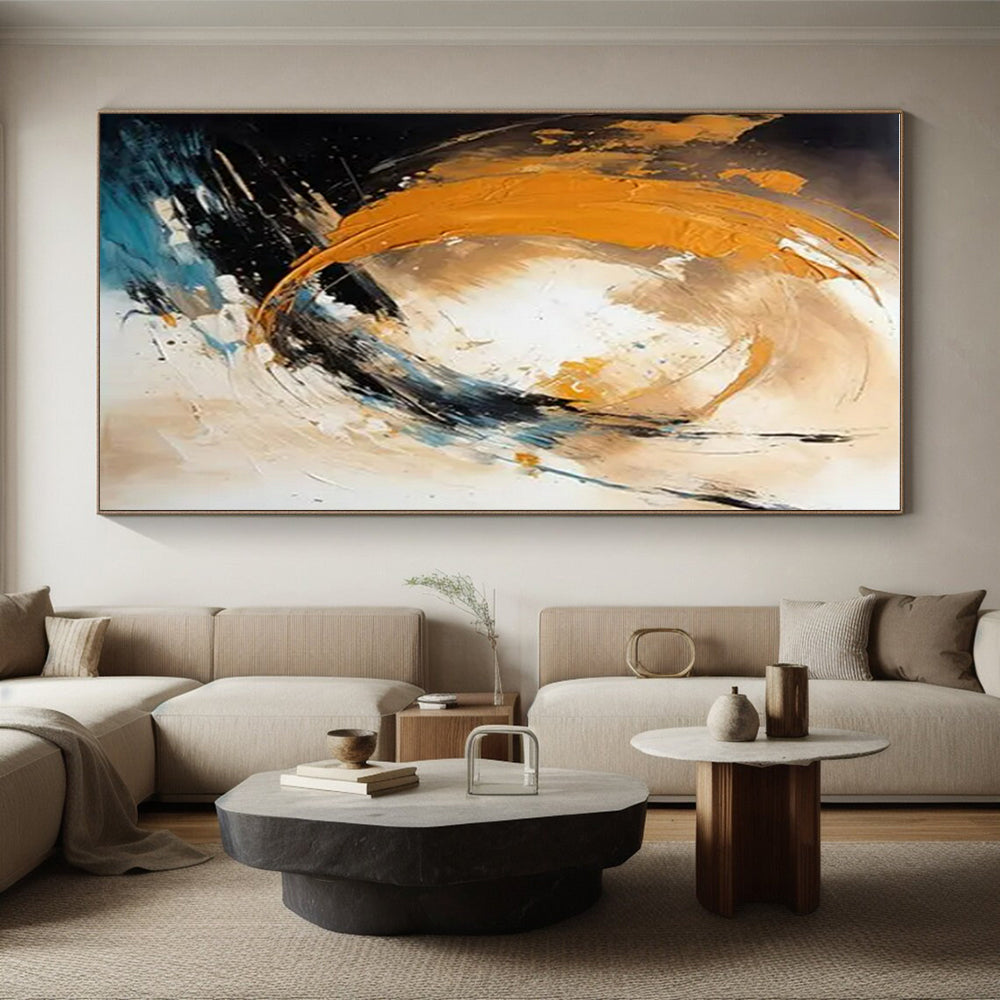 “Orange - Blue - Black Abstract Swirl” ,Abstract Oil Painting CT0829
