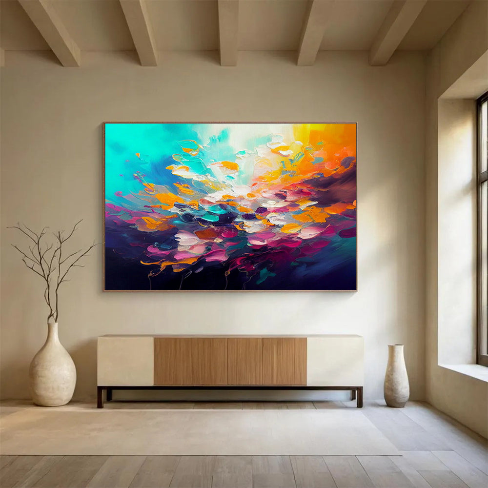 “Color Explosion: Rainbow Palette” Abstract Floral - Inspired Painting On Canvas DKH346