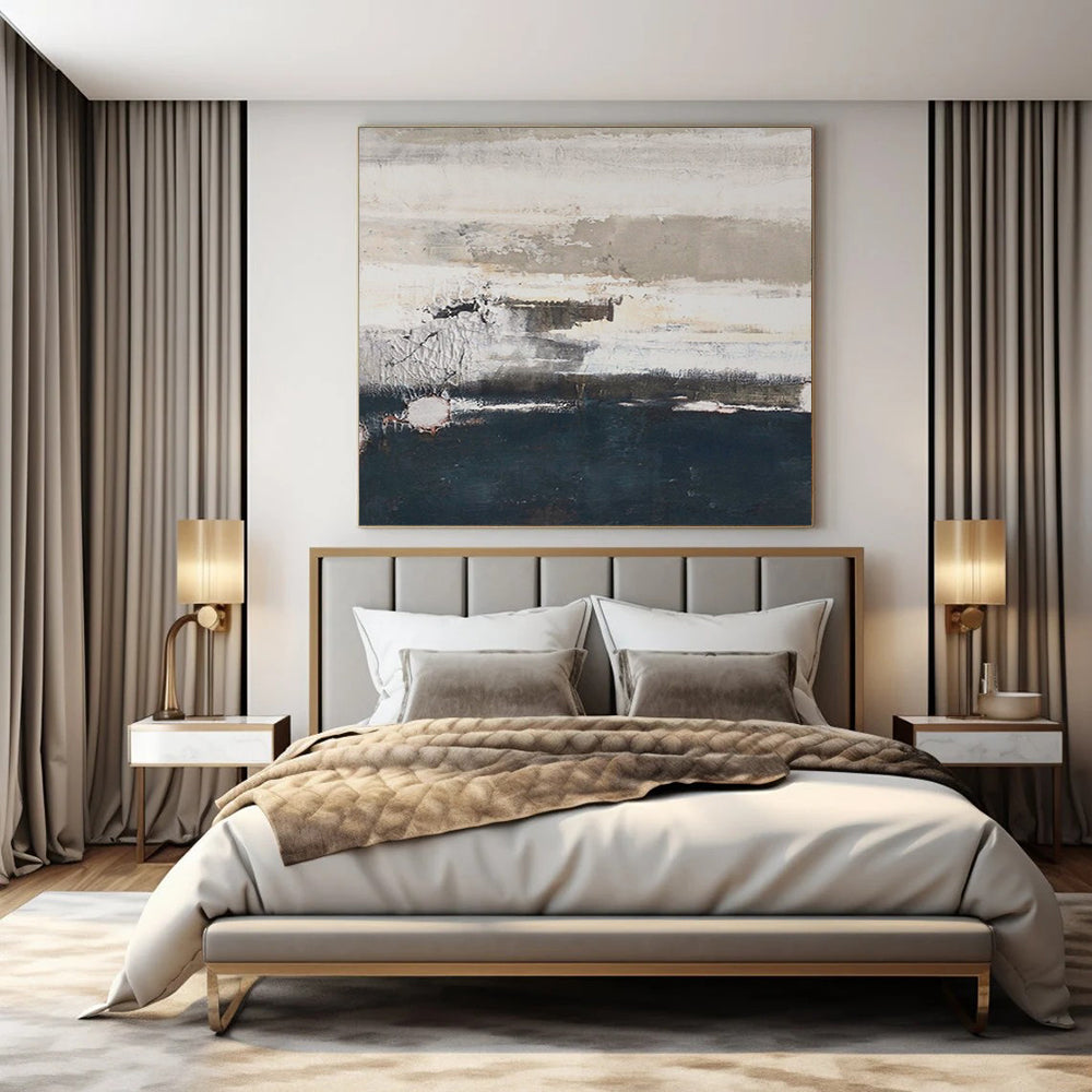 “Gray - White & Dark Blue Layered Textures” – Abstract Layered Painting CT0984