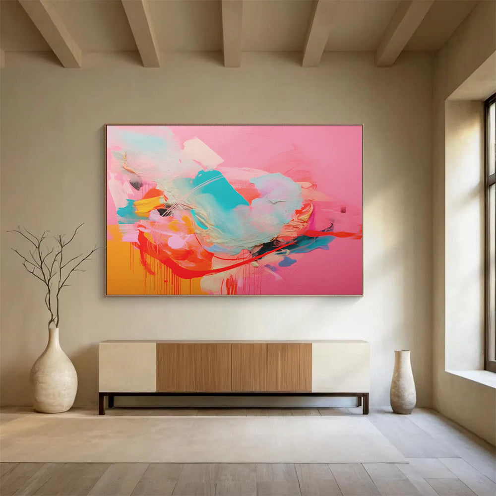 “Pink - Dominant Color Burst” Abstract Acrylic Painting On Canvas DKH502