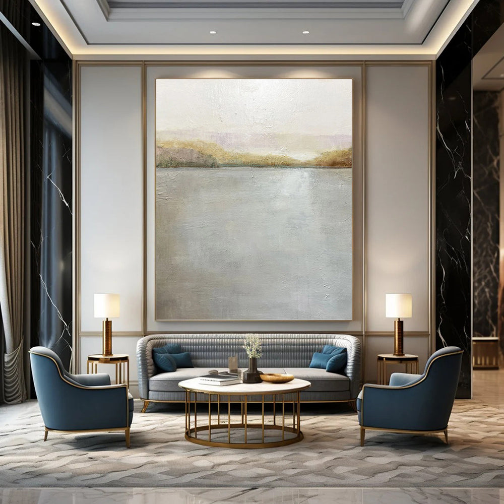 “Serene Reflections” - Gray & Gold Water - Inspired Painting On Canvas DKH1511