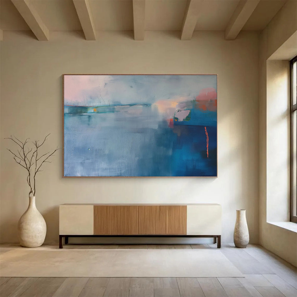 “Cool Blue Abstract Horizons” Abstract Acrylic Painting On Canvas DKH477