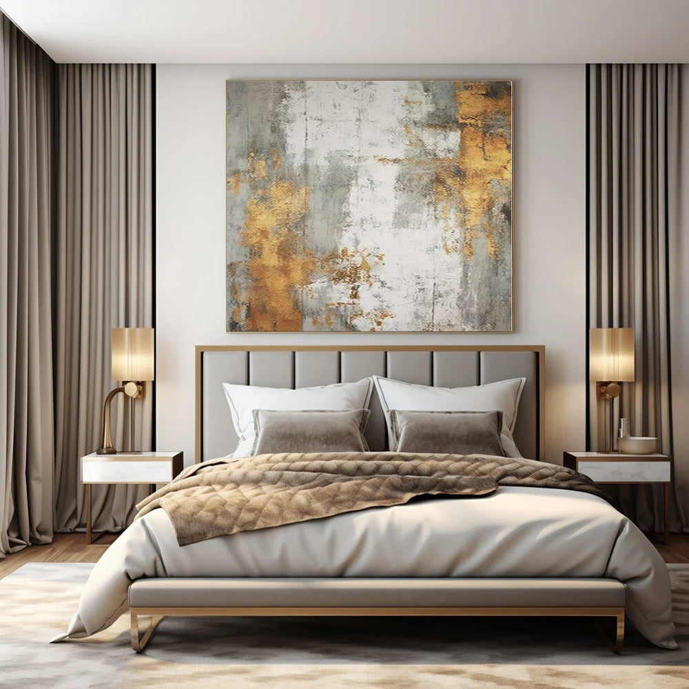 Grey - Gold Textured Abstract II - Abstract Impasto Acrylic CT1271