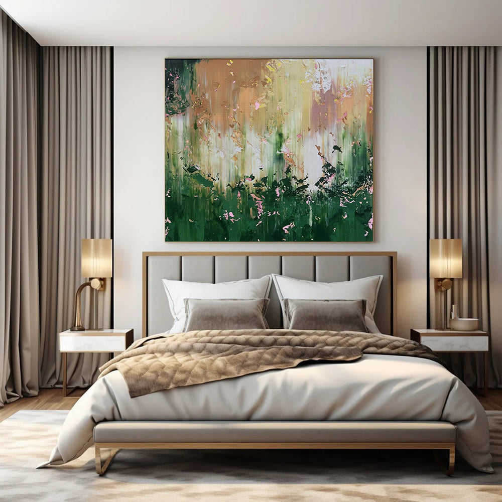 Green - Gold Abstract Garden - Abstract Landscape Acrylic Painting CT1403