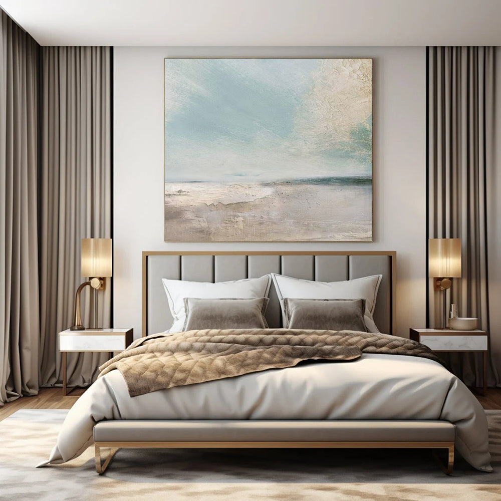 “Soft Blue - Beige Abstract Seascape” – Abstract Landscape Painting CT1158