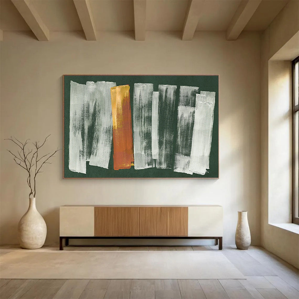 Green Background with Colorful Strokes - Abstract Expressionist Painting On Canvas DKH612