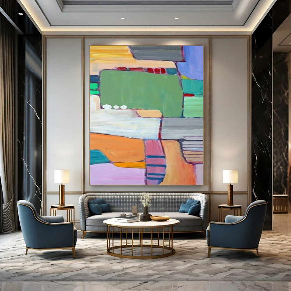 “Color - block Paradise - Green, Orange, Pink Geometric Abstraction” Painting On Canvas DTP262