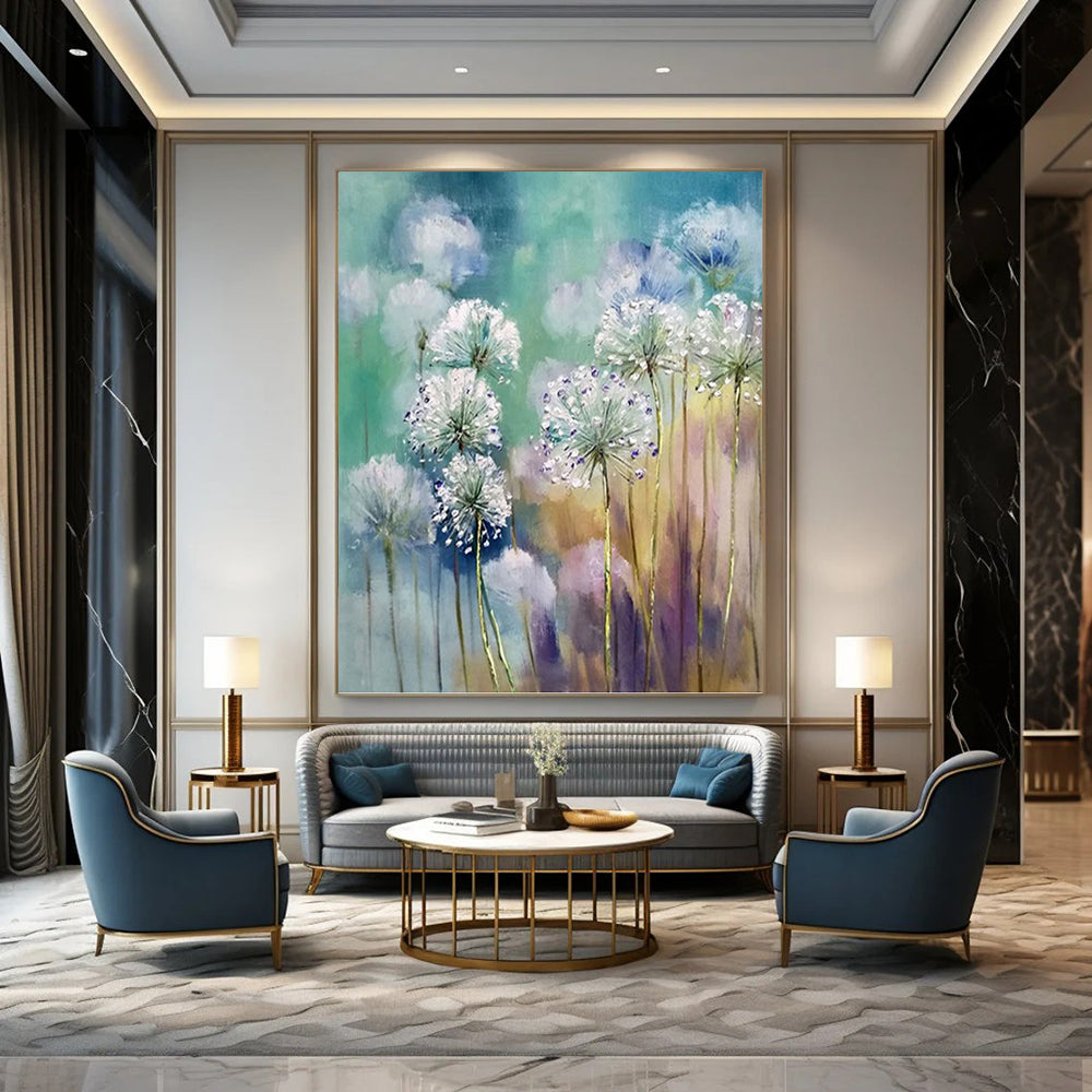 “Soft Floral Impasto” - Green, Blue, Purple & White Flower - Inspired Painting On Canvas DKH1032