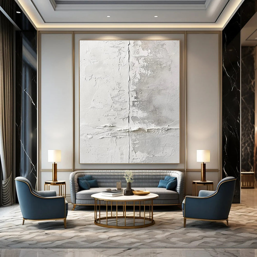 “White - Gray Textured Wall” - Minimalist Abstract Painting On Canvas DTP066