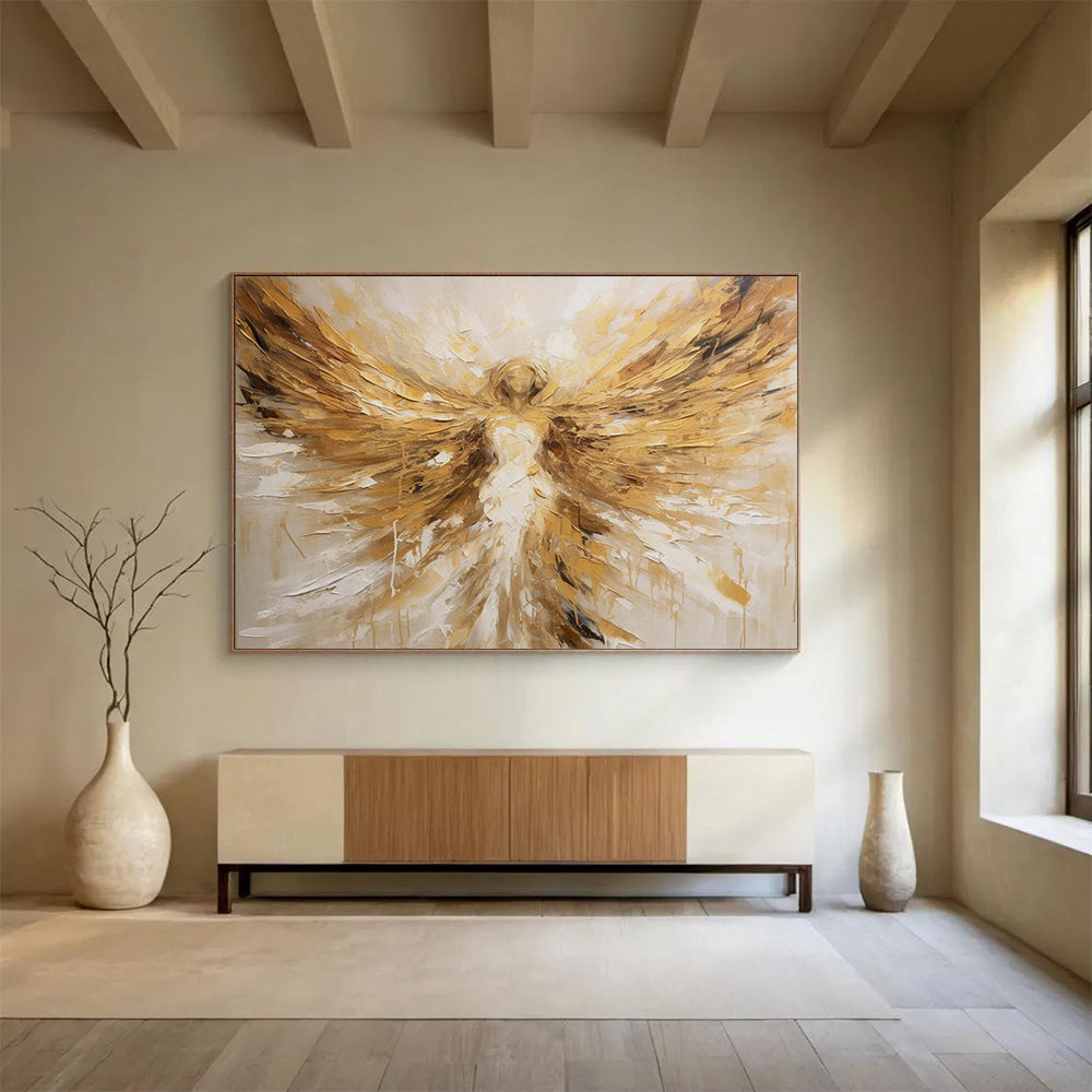 “Golden Winged Angel” Impasto Spiritual Painting On Canvas DLZ082