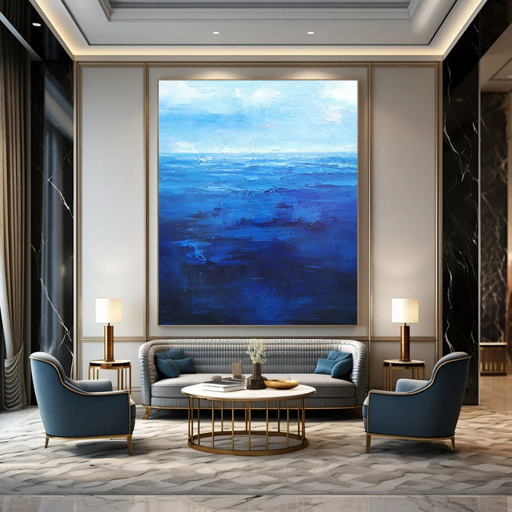 “Blue Gradient Sea ‘Infinite Depths’” - Impasto Ocean Painting On Canvas DTP345
