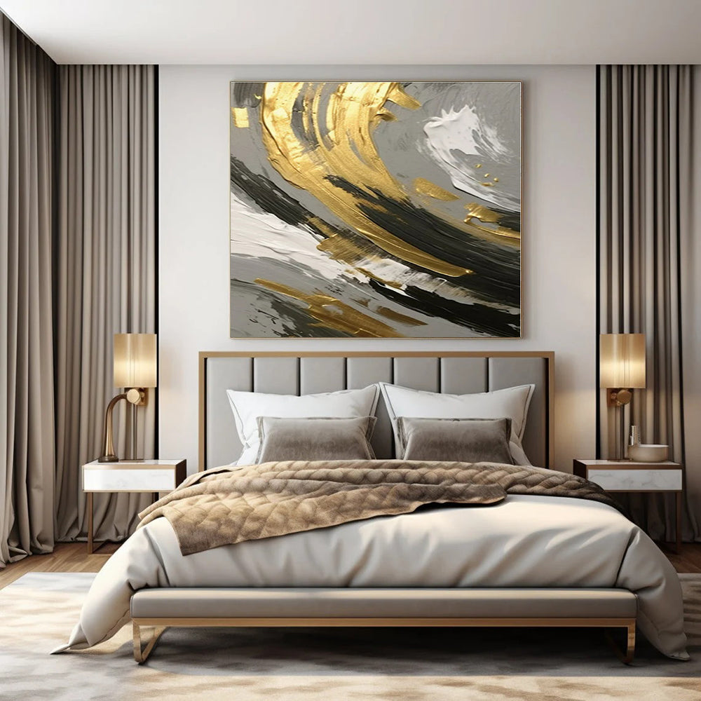 Gold, Black & White Swirl Detail - Abstract Impasto Oil CT1252