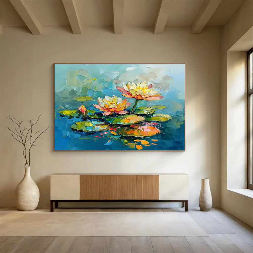 “Impasto Water Lilies” Textured Floral Painting On Canvas DLZ088