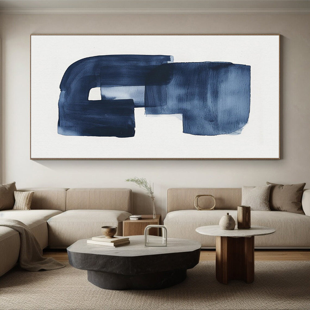 Navy Blue Abstract “G” - Shaped Form, “Inky Monogram” - Abstract Ink Painting CT0749