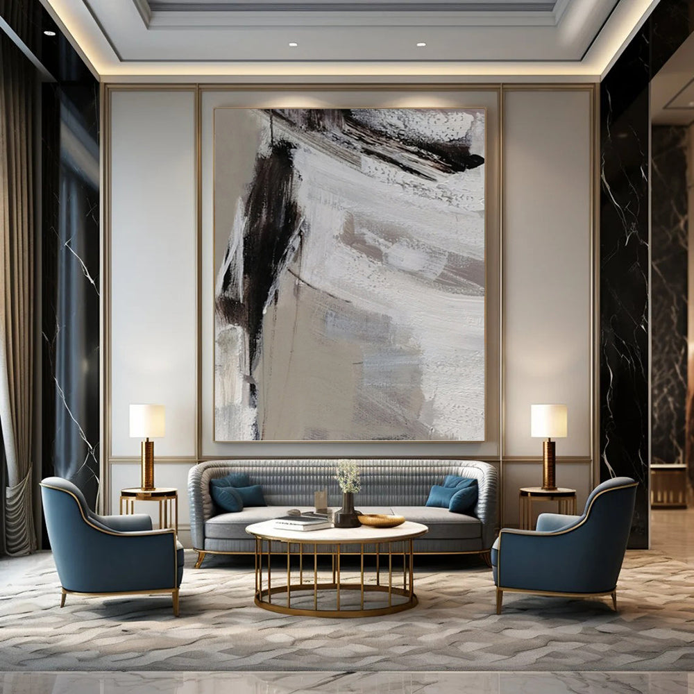 Gray - White Textured Abstraction - Abstract Impasto Painting On Canvas DKH1304