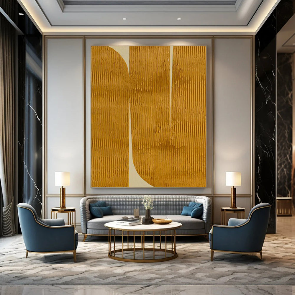 Golden Curves - Minimalist Abstract Painting On Canvas DKH1244