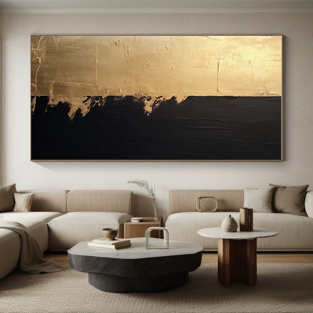 “Gold and Black Contrast, Textured Edges” - “Elegant Duality”,Abstract Oil Painting CT0690