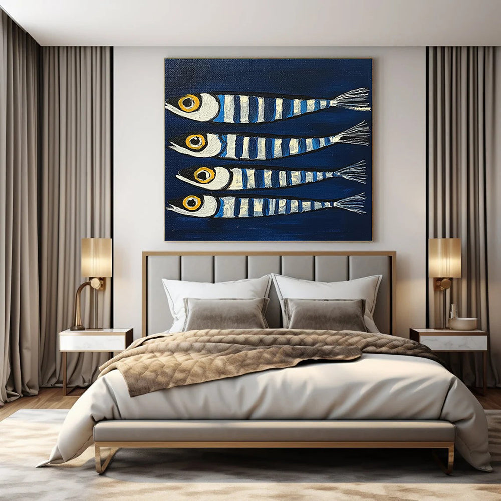 “Striped Fish on Blue” – Naive Art Painting CT1189