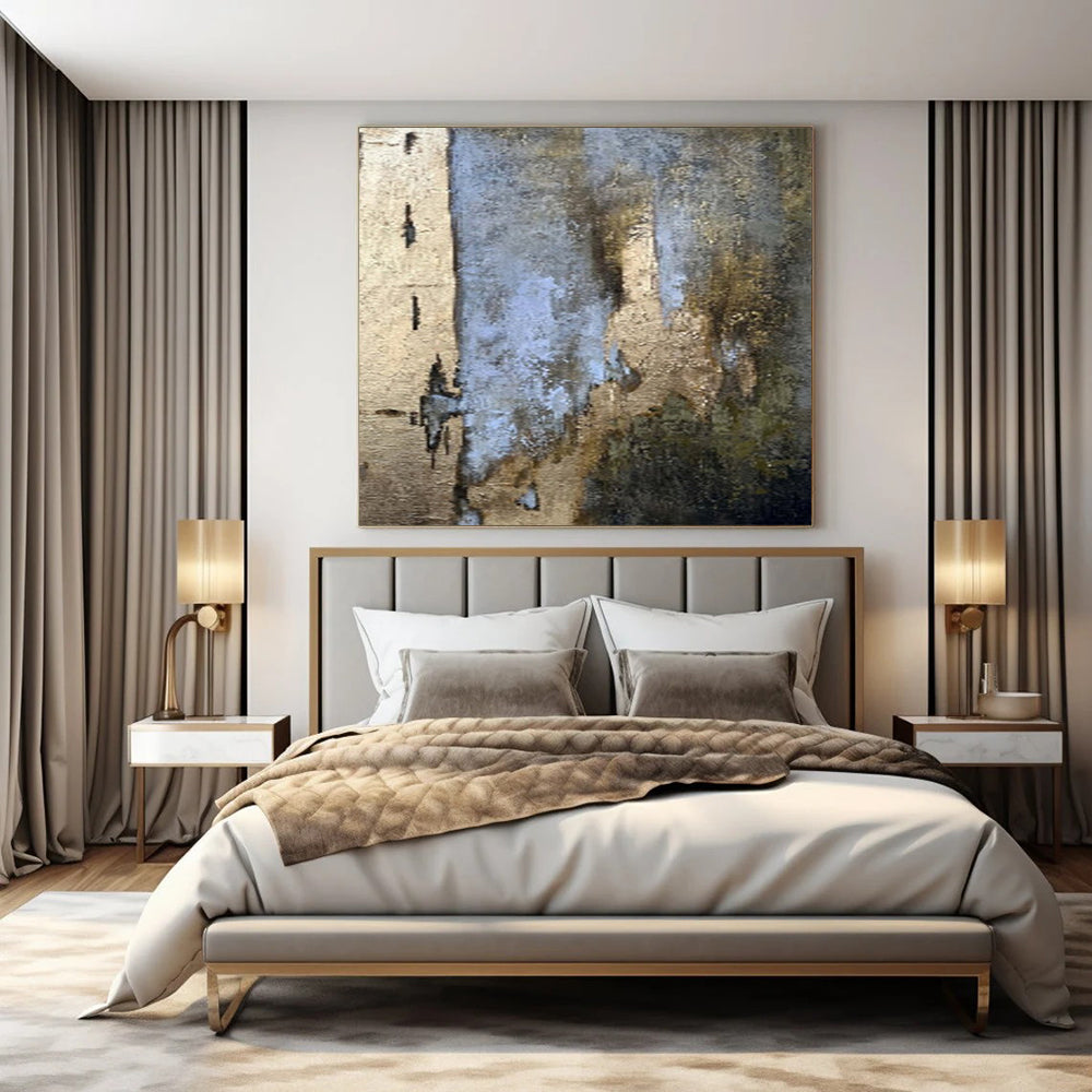 “Blue - Gold - Brown Textured Layers” – Abstract Textured Layer Art CT1001