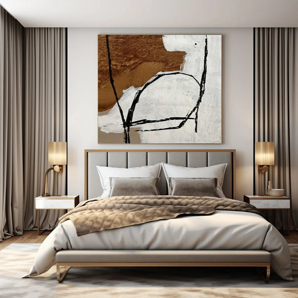 “Brown, Black, White Linear Abstract” – Linear Abstract Painting CT1127