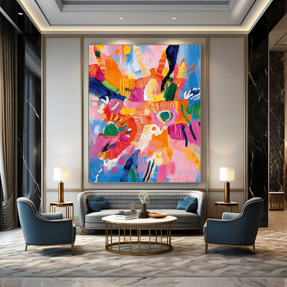 “Colorful Flower Burst” - Multicolor, Expressive Floral Painting On Canvas DTP287